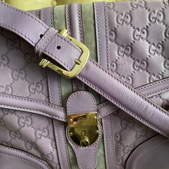 Gucci GG Embossed Guccissima Leather Treasure Bag Lavender Lock/Key Chain COA - Picture 5 of 15